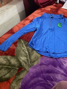 Blue Quarter Zip Long Sleeve Top