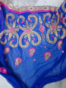 Royal Blue &amp; 🩷 💙 pink Embroidered Saree