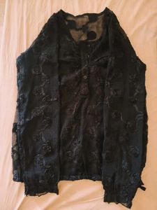 Sheer black floral self-design top