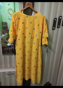 Yellow Mirror Work Kurti