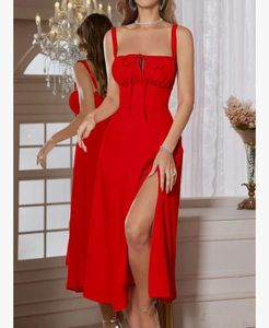 Red tie up A line dress