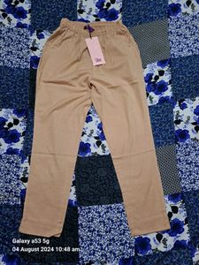 Libas Peach Solid Cotton Straight Fit Trouser