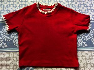 Crop Red T-Shirt with Crochet Trim