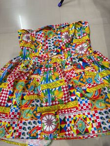 Vibrant Print Strapless Summer Dress