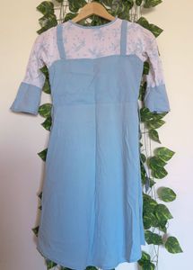 Blue Denim Look Kurta with White Top