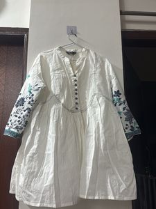 White Kurta with Embroidered Sleeves