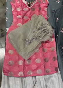 Pink Polka Dot Kurta Set