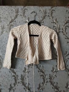 Cream Crocheted Knit Cardigan