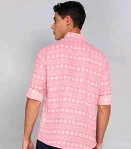 Men's Pink Printed Kurta Shirt