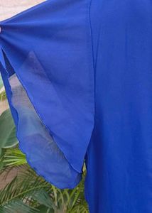 Elegant Royal Blue V-Neck Pleated Midi Dress
