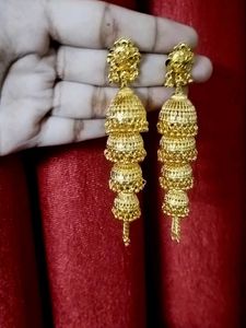 ethnic golden 4 layer jhumka