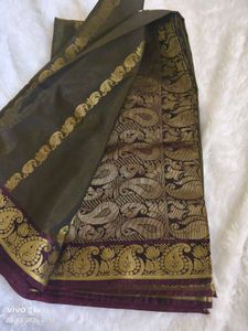 Elegant Olive Green Saree with Gold Border