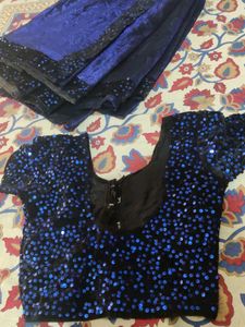 Royal Blue Sequin Saree Blouse Set
