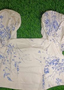 Floral Square Neck Puff Sleeve Crop Top