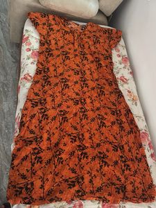 Orange nighty with Black Floral Print