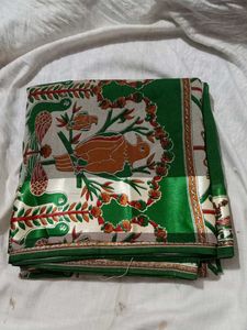 Green Saree with Bird Print