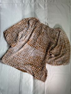 Brown &amp; White Snake Print Puff Sleeve Top