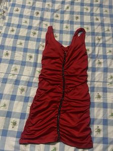 Stunning Ruched Red Zipper Dress