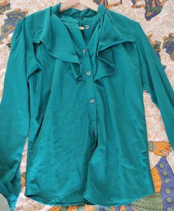 Full Sleeve Shirt Top For Women, Green