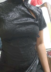 Elegant Black Brocade Cheongsam Top dress