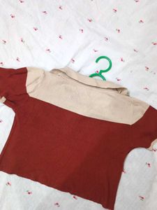 Retro Style Color Block Zip Polo Top