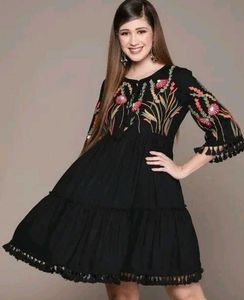Floral Embroidered Black Dress