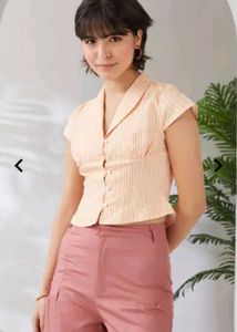 Orange Striped Button-Up Top