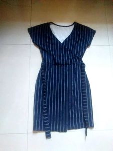 Navy Striped Wrap Dress