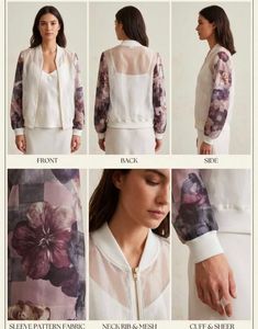 Sheer Bomber Jacket with Floral Sleeves