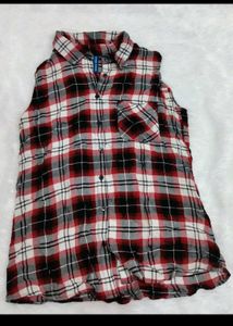 Red Plaid Sleeveless Shirt