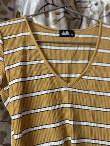 Striped V-Neck Cropped Top