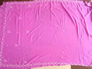 Embroidered Pink Cotton Saree