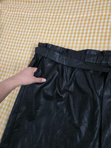 Faux Leather Lace Trim Skirt