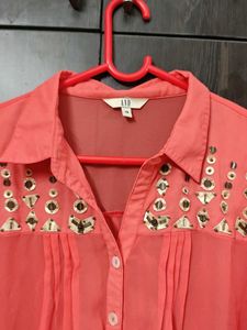 Elegant Coral Embroidered Kurta