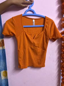 Orange Ribbed Crop Top