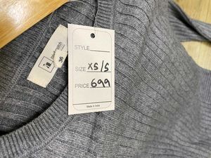 Grey Ribbed Long Sleeve Top