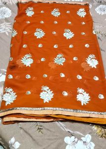 RUST COLOUR EMBROIDERED SAREE