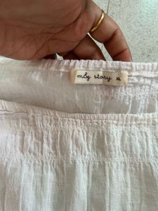 White Smocked Square Neck Top