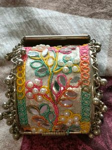 Embroidered Cuff Bracelet with jhumkis