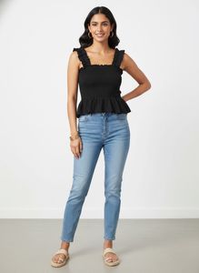 Black Smocked Ruffle Top