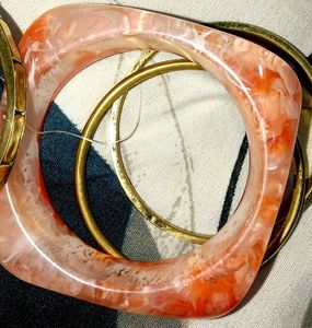 Unique Marbled Orange &amp; Gold Bangles