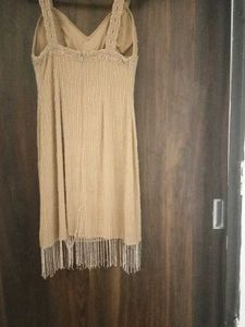 Eye-catching Beige Stap Dress Fully Loaded