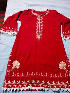 Elegant Red Embroidered Kurta