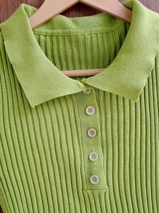 Lime Green Ribbed Polo Top