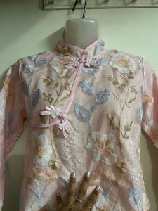 Pink Floral Embroidered Kurta Top