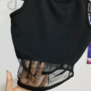 Sheer Panel Black Crop Top