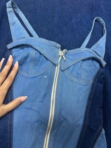 Denim Bodysuit with Zipper