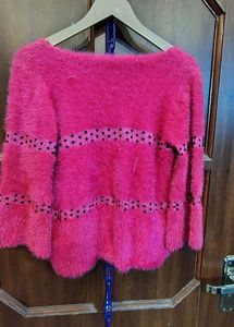 Fuzzy Pink Cardigan with Black Accents
