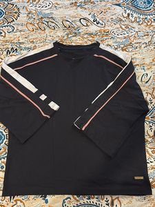 Stylish Black Tunic with Striped Sleeves