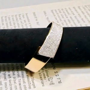 Gold Tone Bangle Bracelet with Crystals